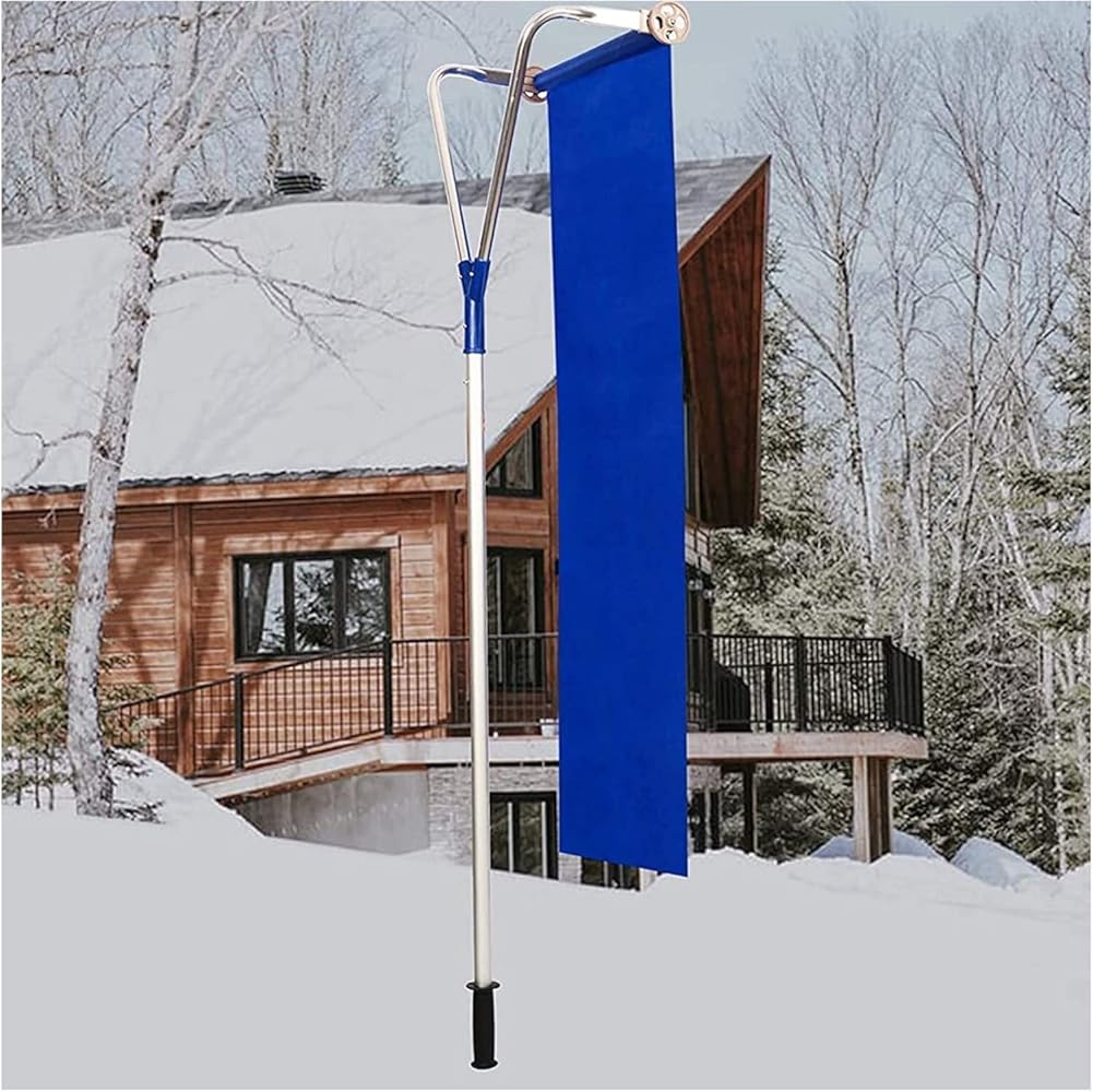 Snow Rake Roof Snow Rake Removal Tool 21 Ft Aluminum Snow Roof Shovel Adjustable Handle with Wheels,Easily Remove Packed Snow from Roof,Fit for Single Storey Cabins