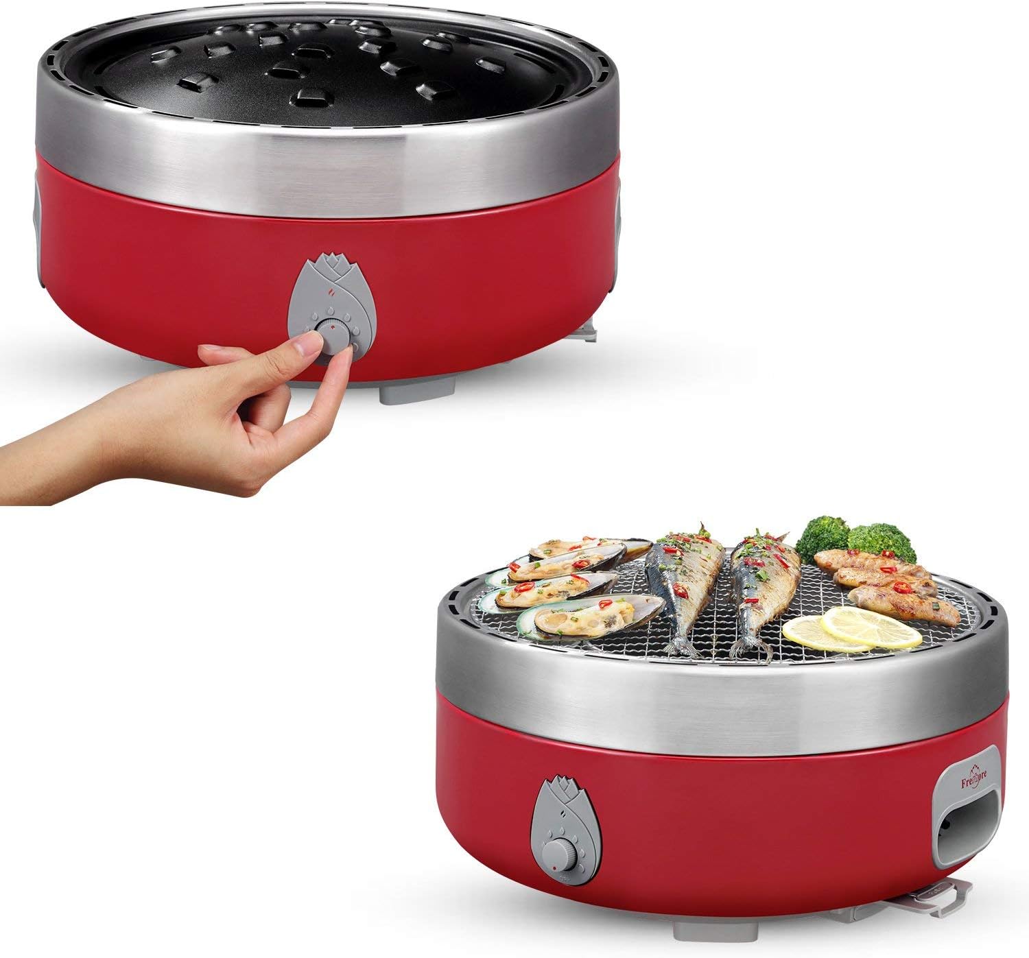 Portable Smokeless Charcoal BBQ Grill - Outdoor Camping Small Tabletop Cooking Mini Barbecue - Built in Fan Power by 4A Battery Or Phone Charge