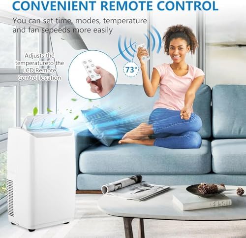 14000 BTUs Portable Air Conditioner with Remote Control, 3-IN-1 Portable AC Unitwith Dehumidifier, Fan Function, Cools Room up to 750 sq.ft, Smart/Sleep Mode, 24-Hour Timer, Windows Installation Kit