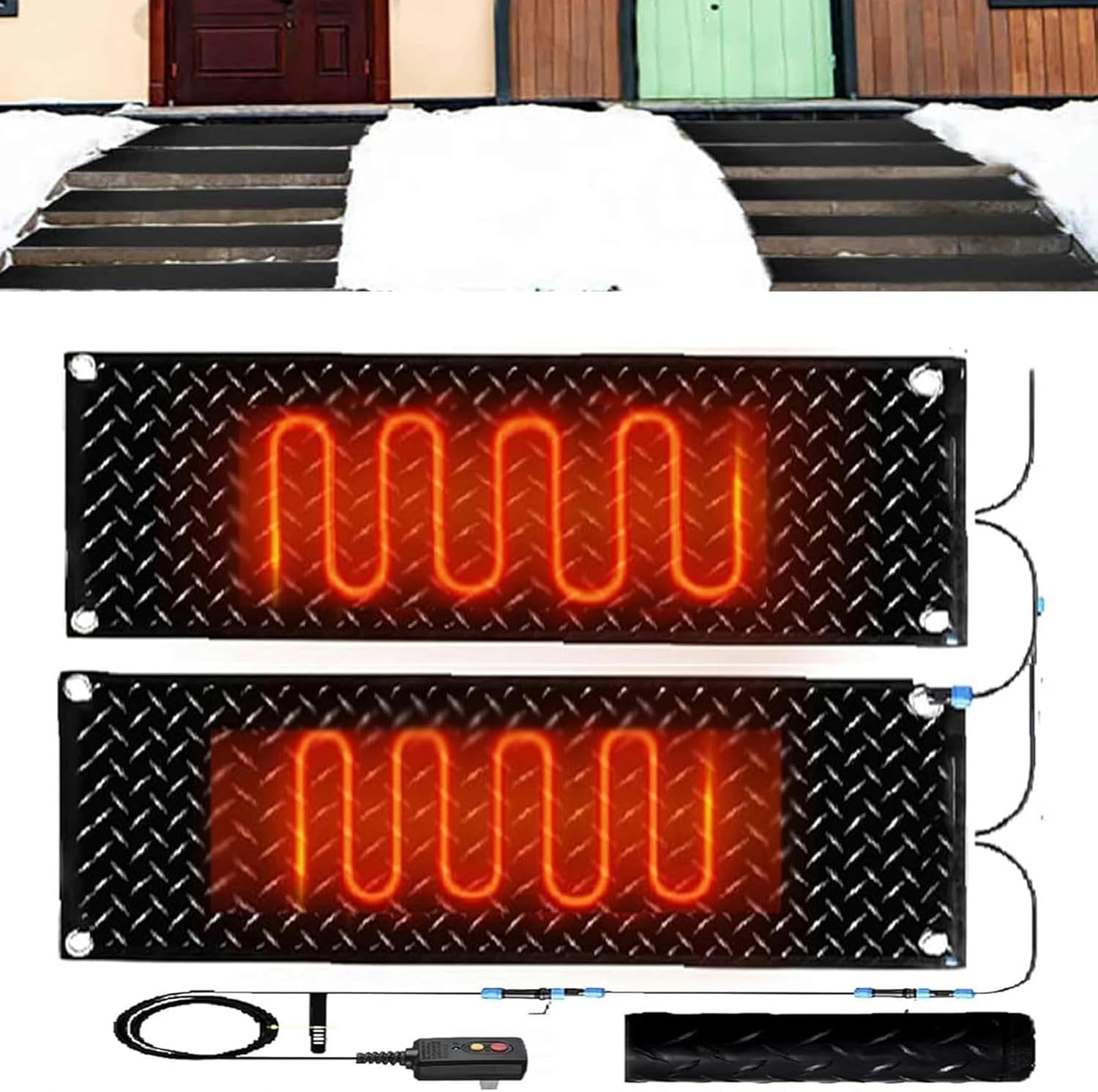 AMNOOL Snow Melting Walkway Mat Roof Heat Panel for Ice Dams Non Slip Rubber Heated Mat Black Roof Heated Outdoor Mats for Winter