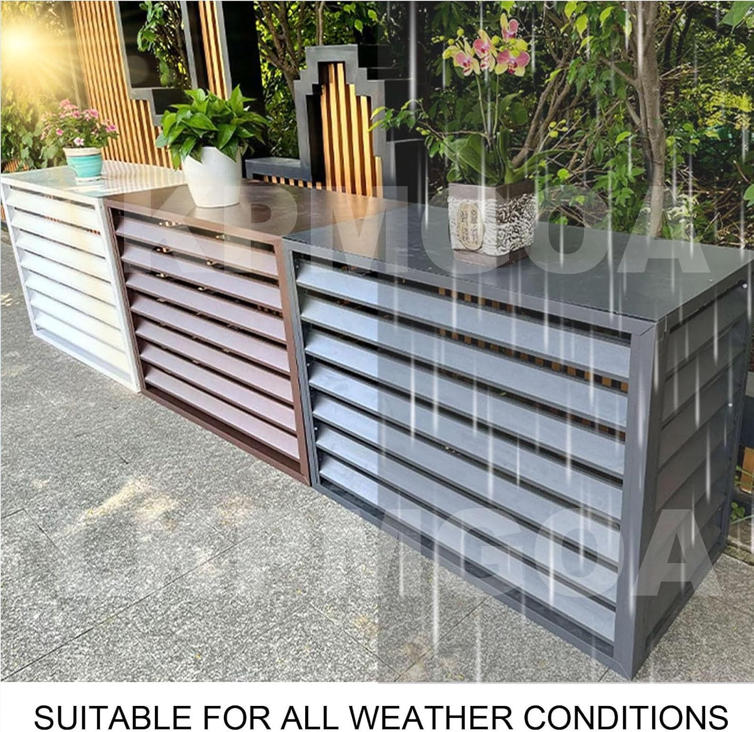 Air Conditioner Cover for Outside Unit, Aluminum Air Conditioner Cover, for Outdoor Privacy, Noise Reduction, Theft Prevention(Brown,110cm)