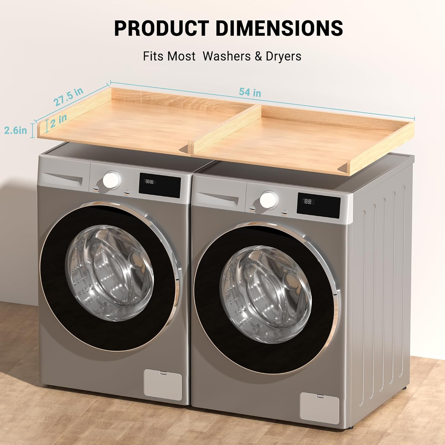 WOLKI Washer Dryer Countertop,Wooden Laundry Countertop Over Washer And Dryer Set Of 2 With Storage Shelf Laundry Room Organization（27.5