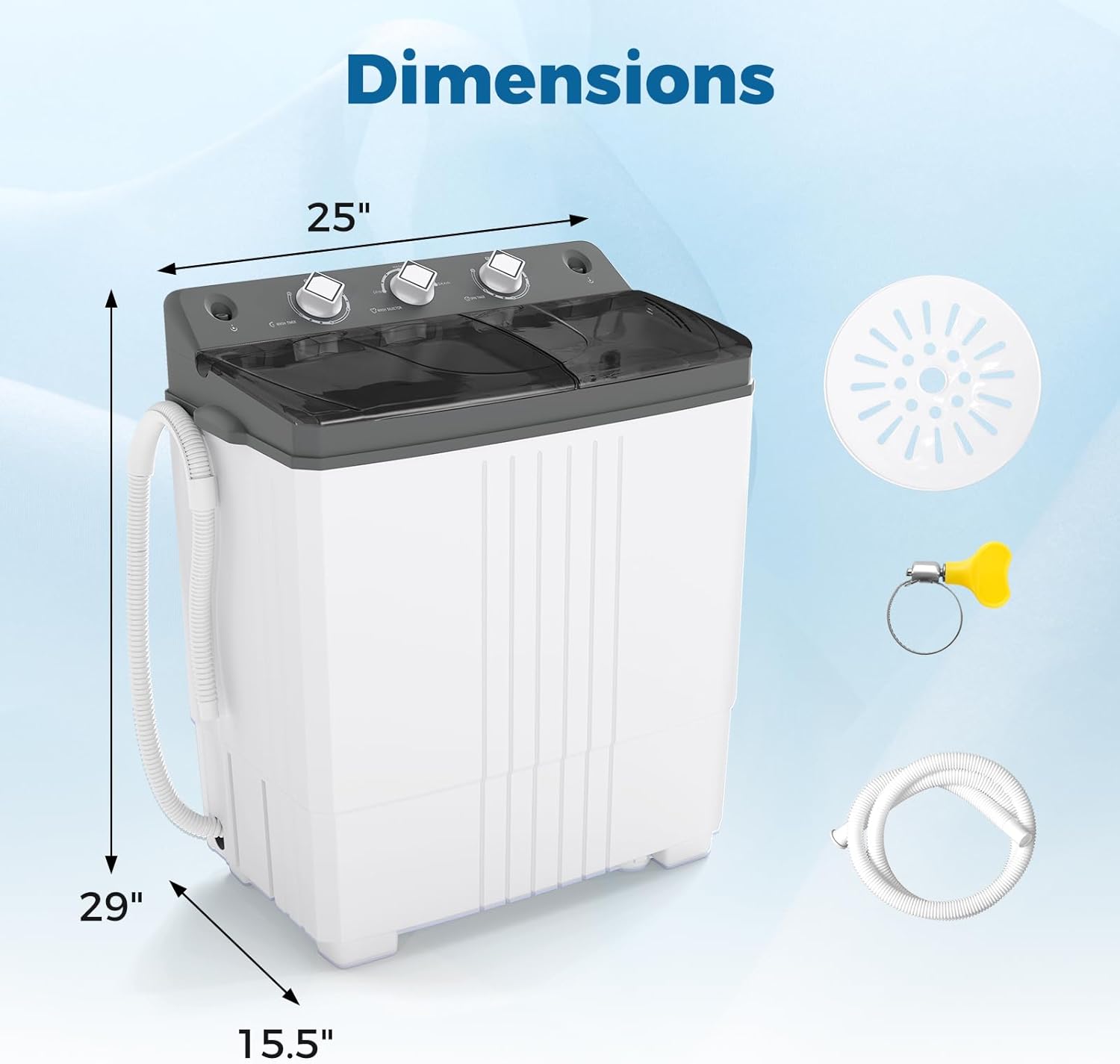 COSTWAY Portable Washing Machine, Twin Tub 20 Lbs Capacity, Laundry Washer 12 Lbs and Spinner 8 Lbs with Drain Pump, Timer Control, Perfect for Apartment Dorm RV, Grey