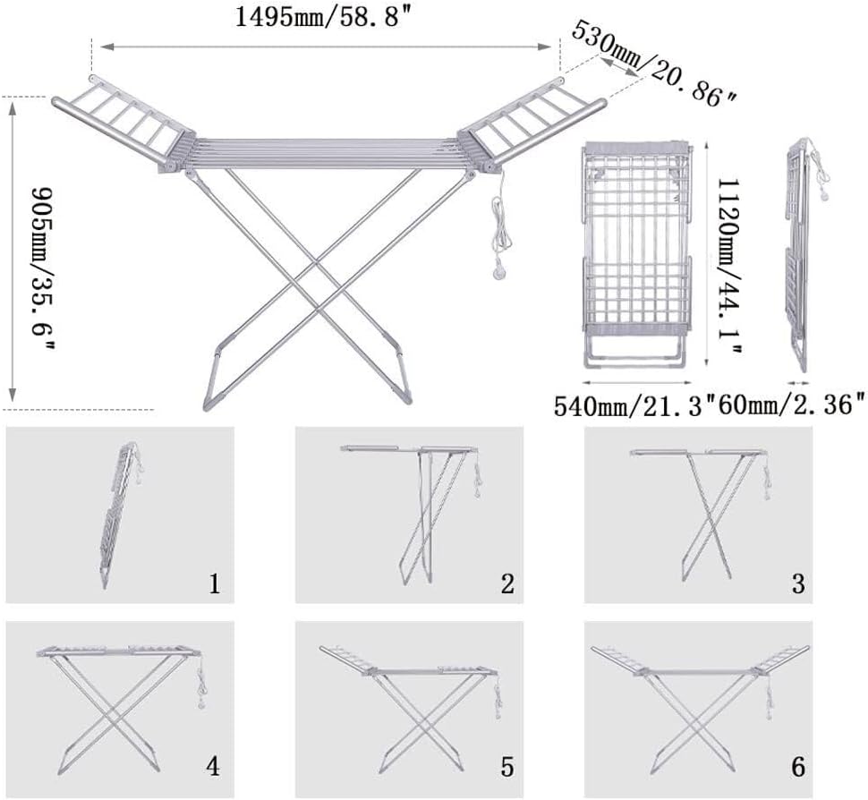 Heated Clothes Dryer Airer, Home Horse Rack Fast Laundry Drying Folding, Clothes Towel Warmer Drying Rack, X-Legs Stable Winged Drying Rack