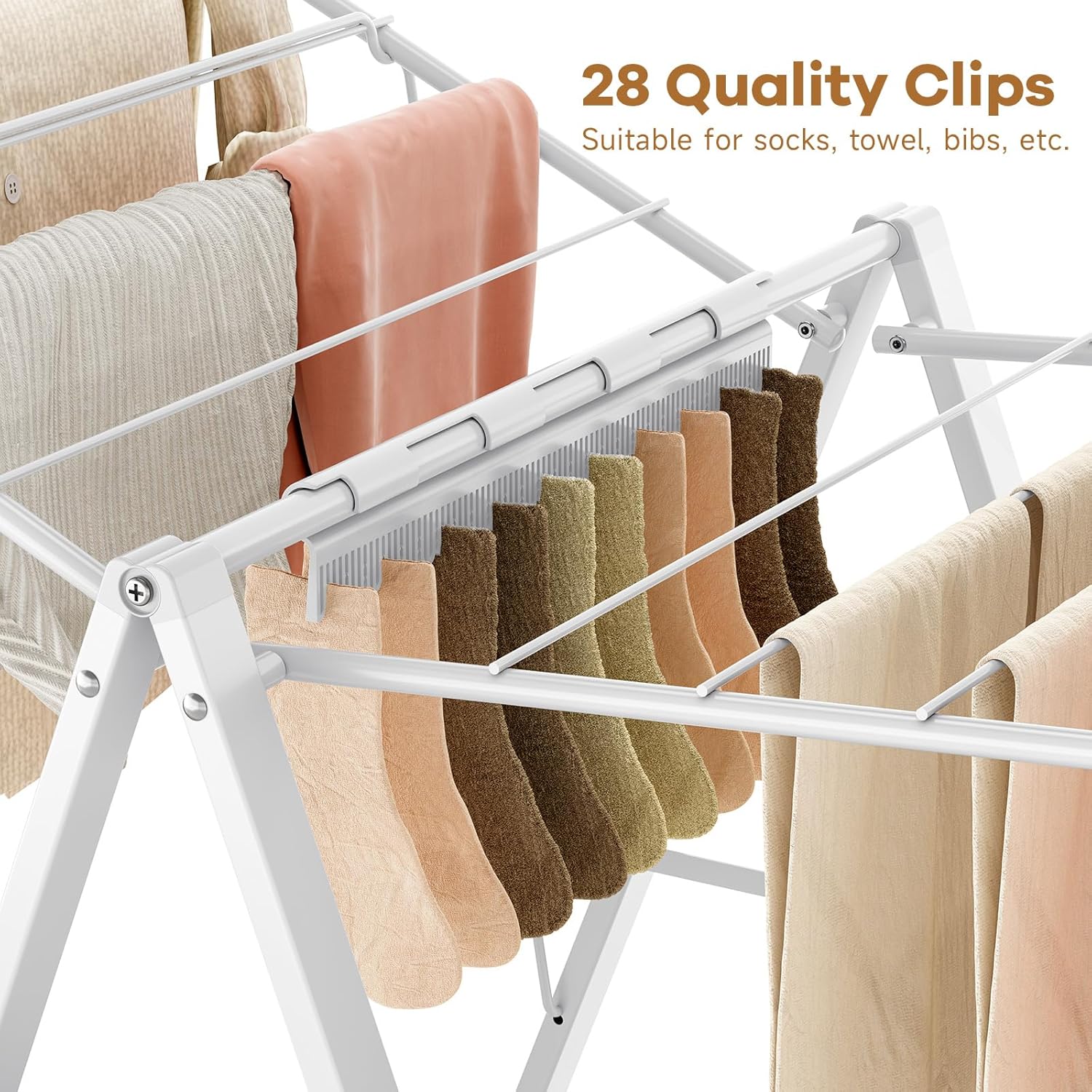 APEXCHASER Drying Rack Clothing, Clothes Drying Rack Foldable, Metal Laundry Drying Rack Collapsible for Sweater Towel Indoor Outdoor, Gullwing Clothes Rack Drying with Height Adjustable Rails, White