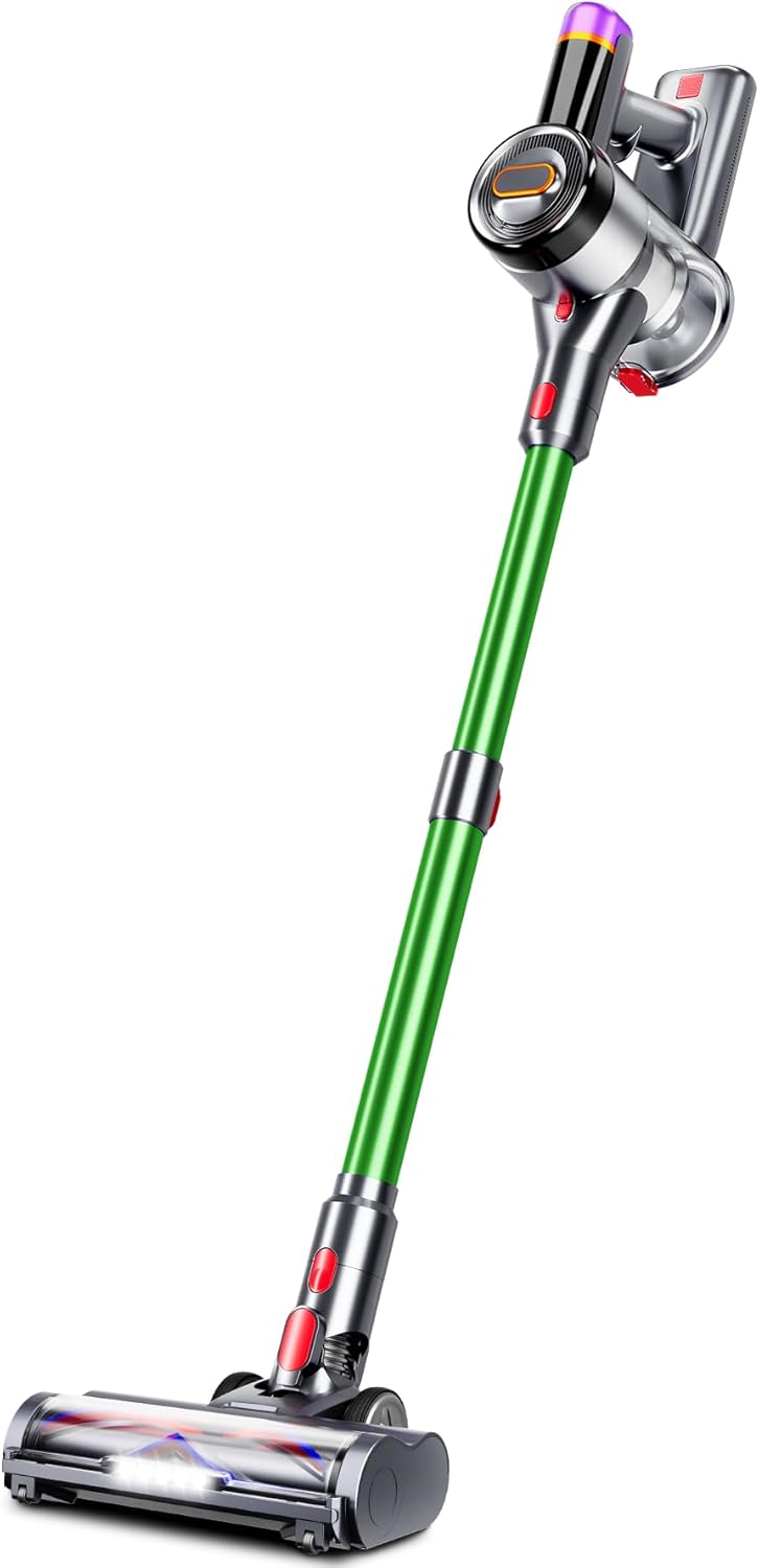 Cordless Vacuum Cleaner, 550W 45Kpa Vacuum Cleaners for Home, 60Mins Stick Vacuum with LED Display, Self-Standing & Anti-Tangle, Wireless Vacuum for Carpet Pet Hair Hardfloor, Green