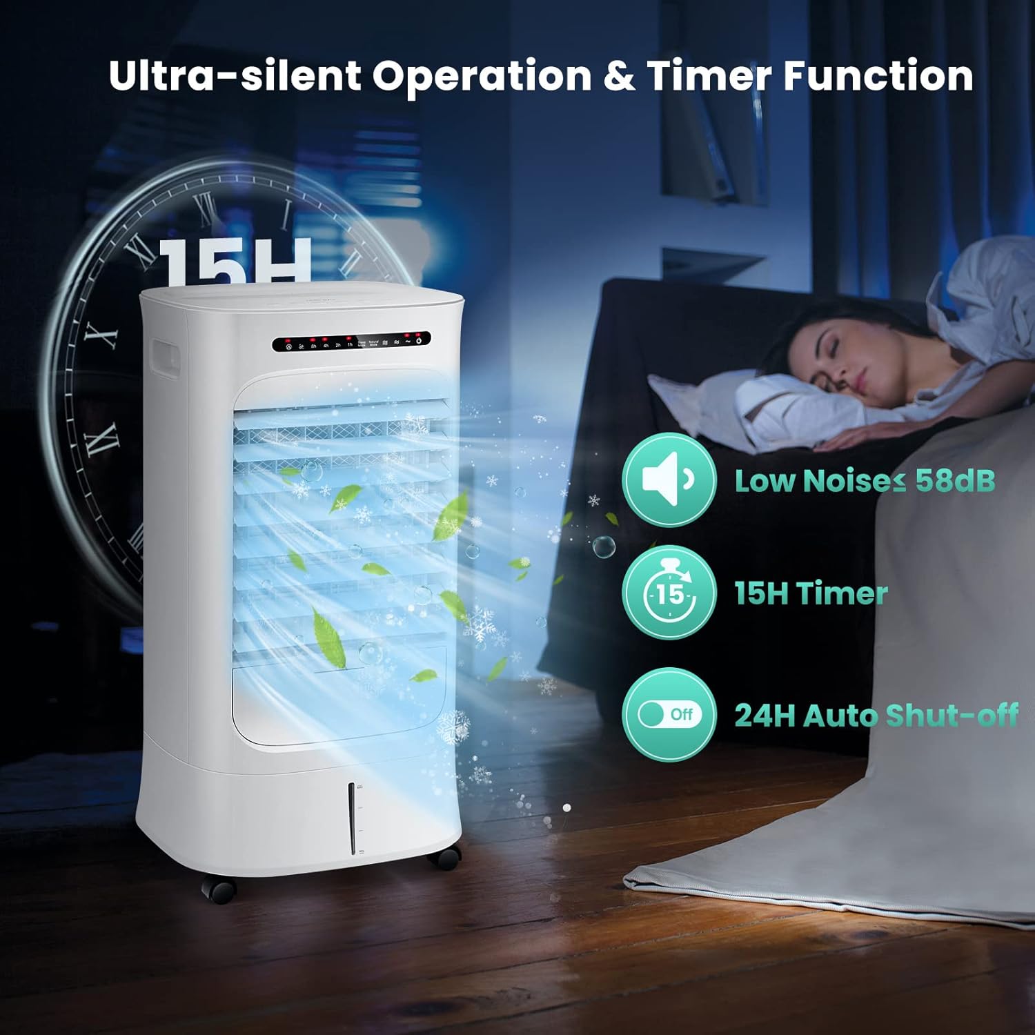 PETSITE Portable Air Conditioner Windowless, Evaporative Cooler Fan with Remote Control, 15H Timer, 2 Ice Packs, 2.6 Gal Water Tank, Personal Swamp Cooler for Bedroom Home Office