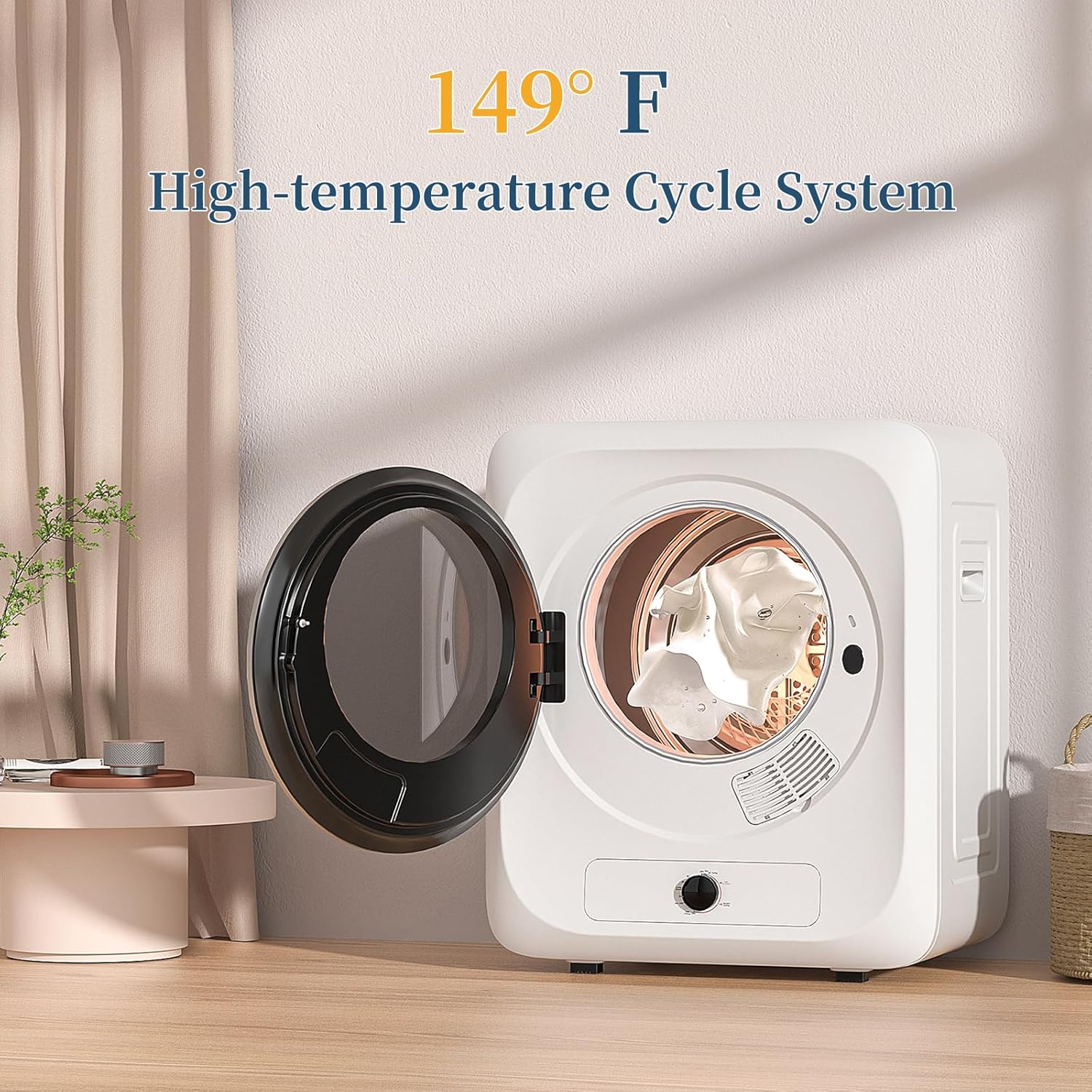 Zynkez Portable Clothes Dryer, 110V Electric Compact Laundry Dryer with Stainless Steel Tub for Apartments, Dorms, RVs (White)