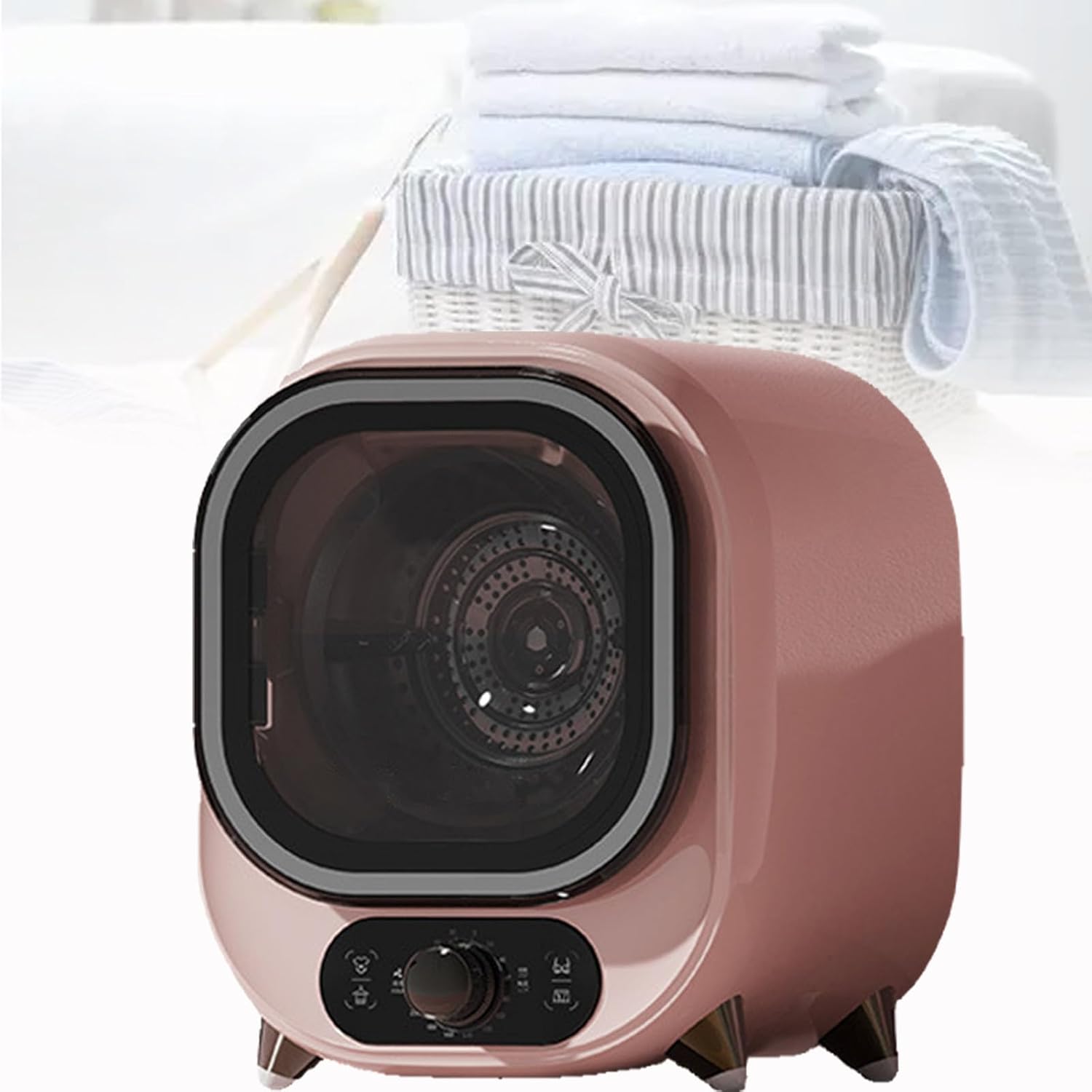 Portable Condenser Tumble Dryer, Small Vented Tumble Dryer, 0.8kg Capacity, for Counter Top or Wall Mounted Use, Compact, Mini Spin Dryer,Pink (Brown)