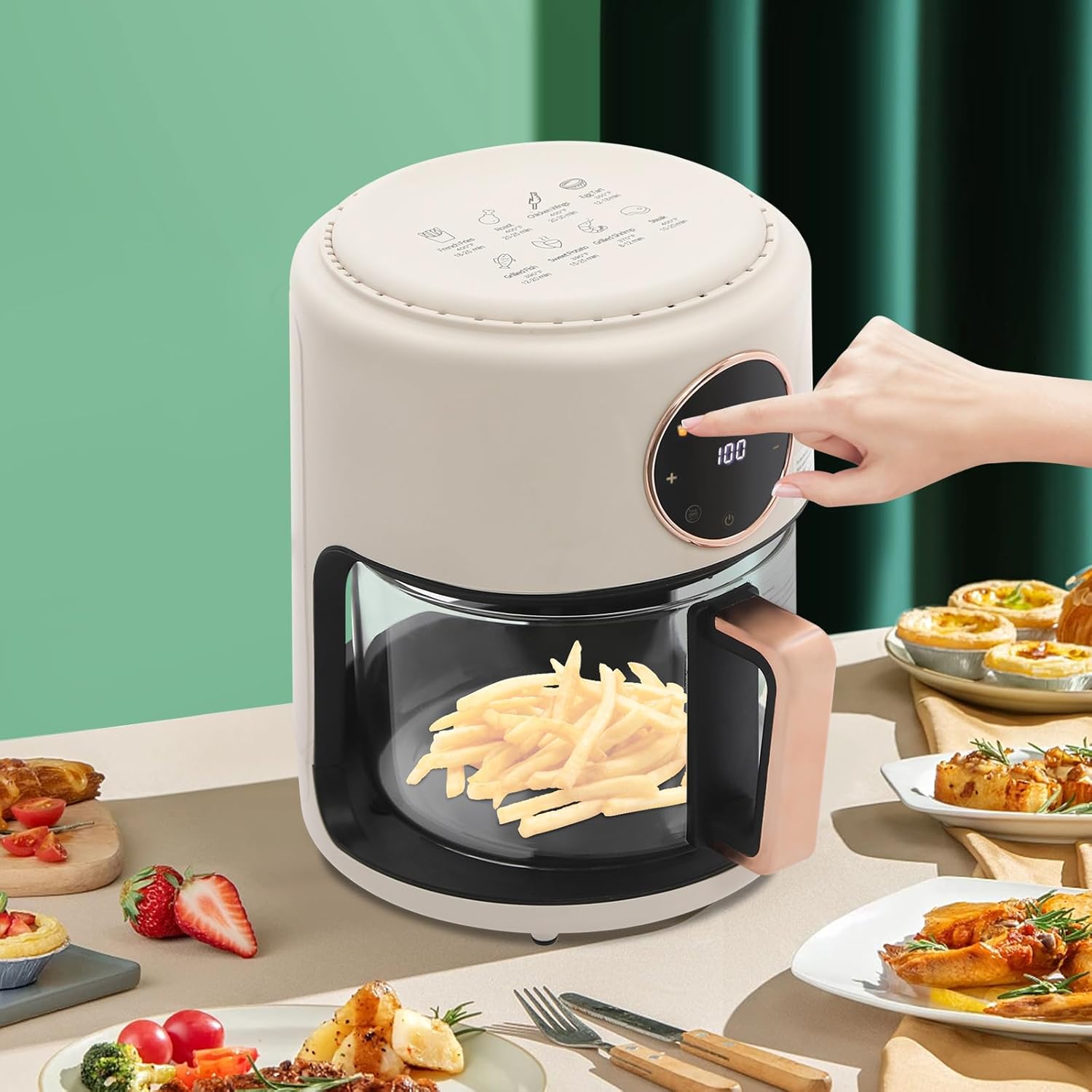 3.8Qt Air Fryer with Viewing Window, 8 Preset Modes, Non-Stick and Dishwasher-Safe Basket, 1200W Kitchen Air Fryer for Grill, Bake, Roast, Fry (White)