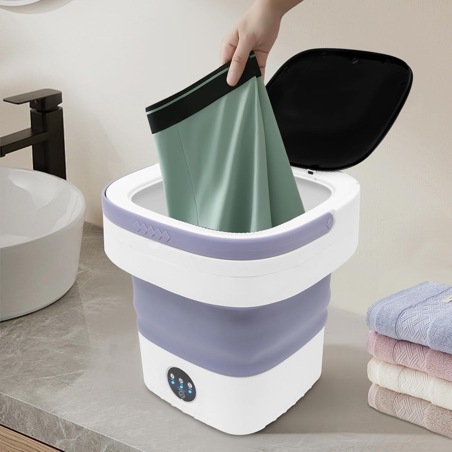 Portable Washing Machine,12L Upgraded With Spin Basket,Foldable Mini Washing Machine with 3 Modes Cleaning Small Washer for Baby Clothes, Underwear or Small Items, Apartment, Dorm,RV (Purple)