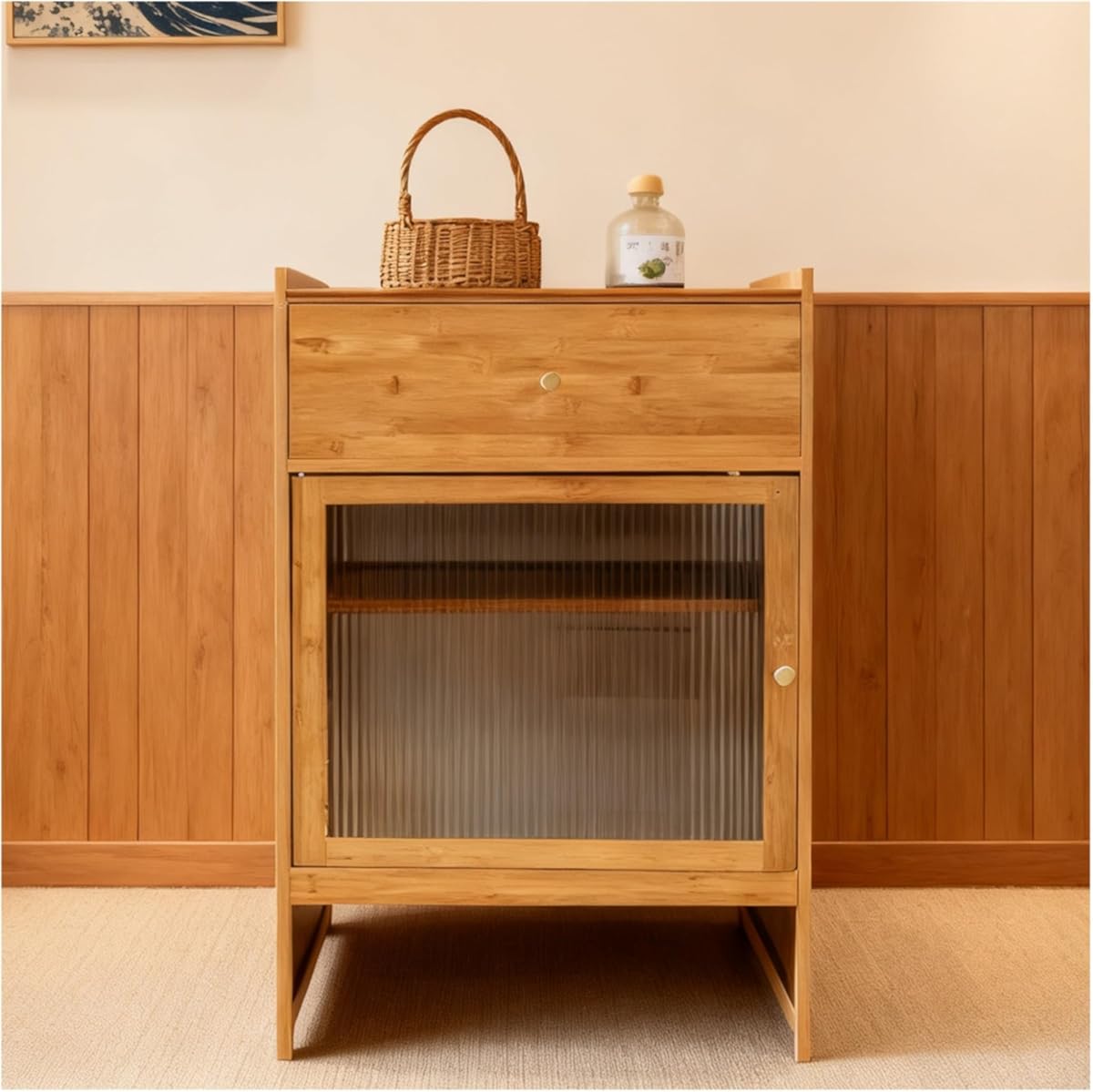 Robot Vacuum Hidden Cabinet, Robot Vacuum Hidden Storage Cabinet Bamboo Storage Rack for Living Room, Bedroom, Side Table, Easy to Clean(Natural)