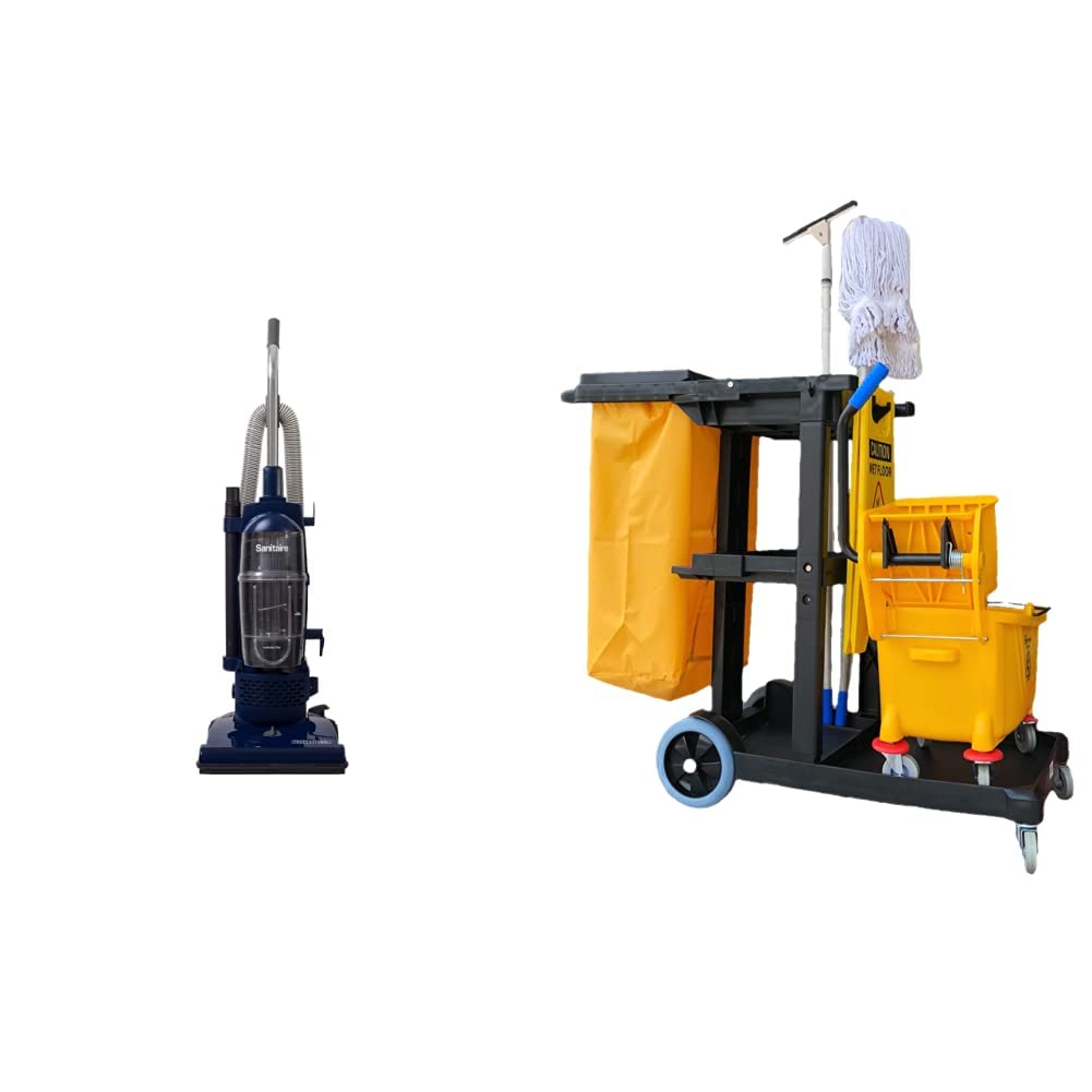 Sanitaire Professional Bagless Upright Commercial Vacuum with Tools, SL4410A and Simpli-Magic 79191 Janitorial Cart, Commercial, Black