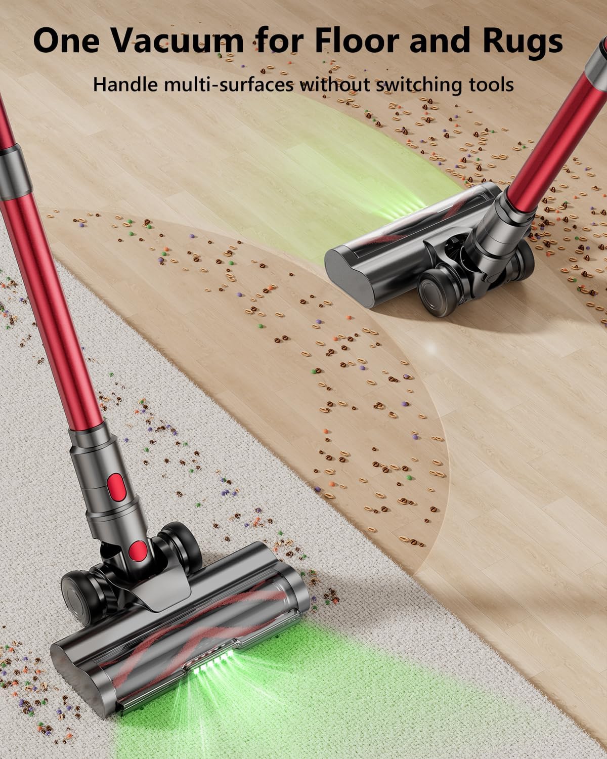 Cordless Vacuum Cleaner, 580W 48Kpa 65Mins Vacuum Cleaners for Home, Self-Standing Stick Vacuum with Auto Scrapping Dust Tech, Low Noise Rechargeable Cordless Vacuum for Hardfloor, Carpets, Pet Hair