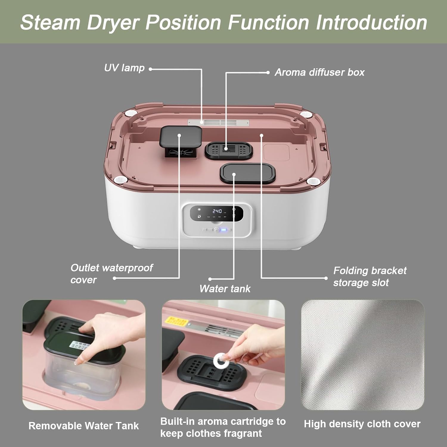 Folding Clothes Dryer, Portable Drying Machine with Timer, 59 Inch Laundry Drying Wardrobe with Large Capacity, for Travel/Camping/Business/Household Use, with Touch Control Panel