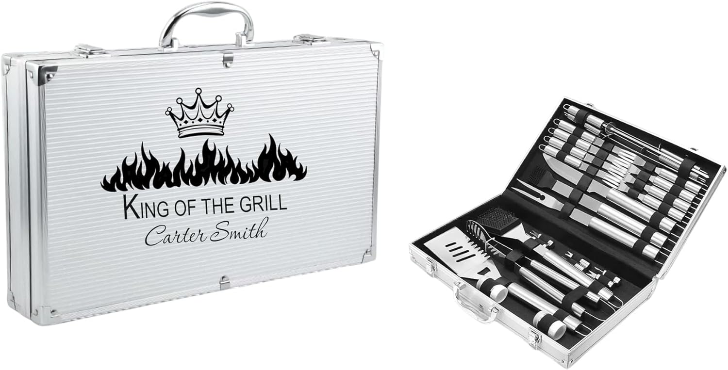 32PCS BBQ Grill Accessories Set in Aluminum Case – Stainless Steel Tools Kit with Meat Injector, Thermometer, & Utensils – Ideal Grill Gift for Men