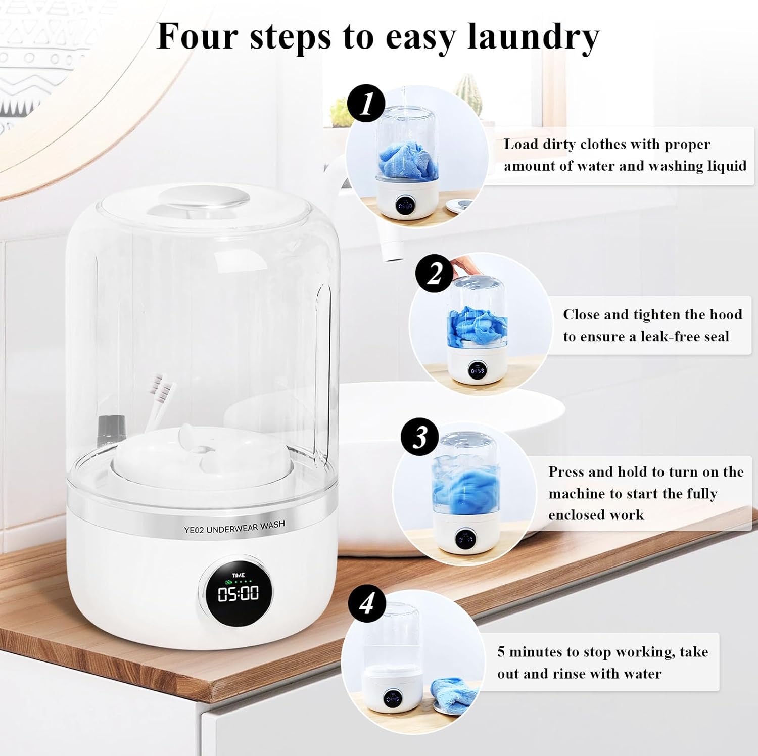 Portable Washing Machine, Rechargeable 4000mAh Cordless Mini Washing Machines, 1L Underwear Washing Machine, Collapsible Compact Washer for Baby Clothes/Underwear/Camping/RV Travel/Apartment