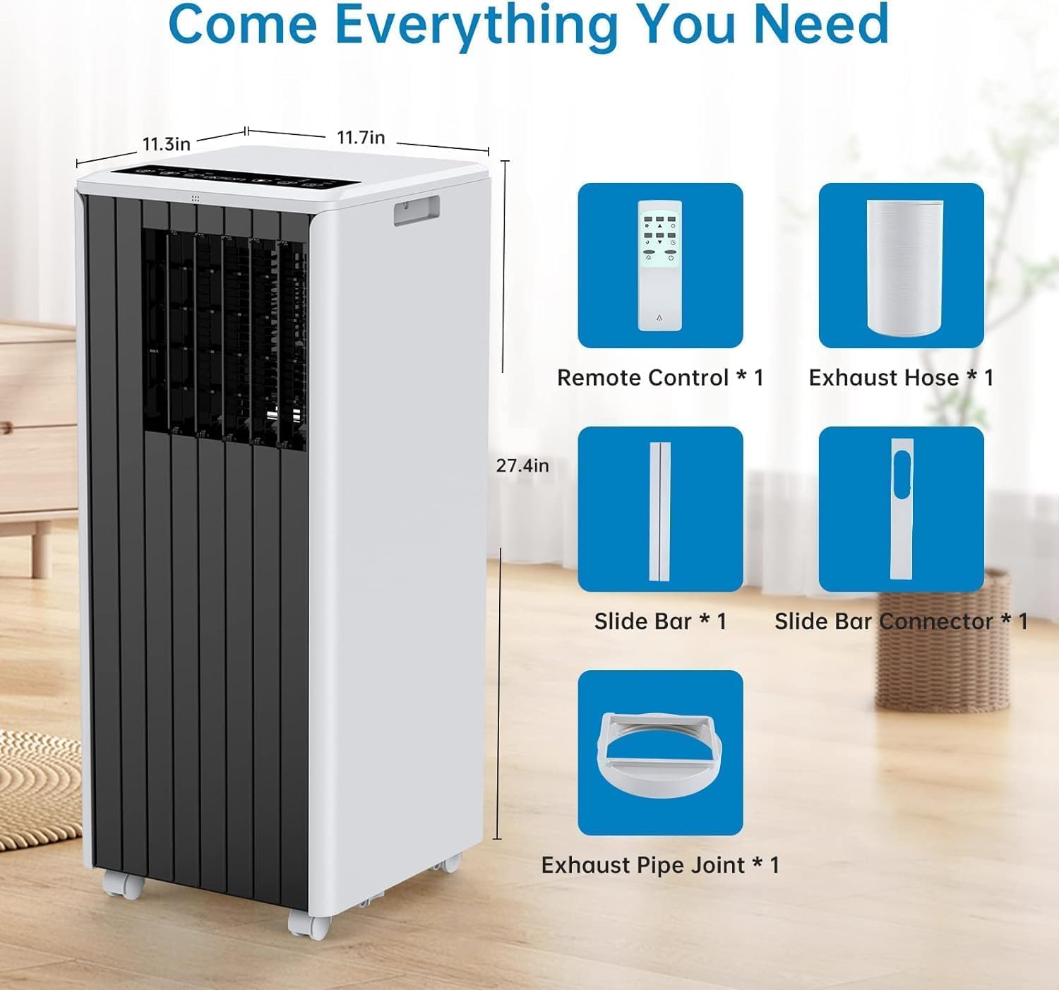 8000 BTUs Portable Air Conditioner, 3-in-1 Quiet Portable Cooling AC Up to 350 Sq.Ft. with Dehumidifier,Fan, Sleep Modes, AC Unit with Remote Control & 24H Timer, Efficient Cooling
