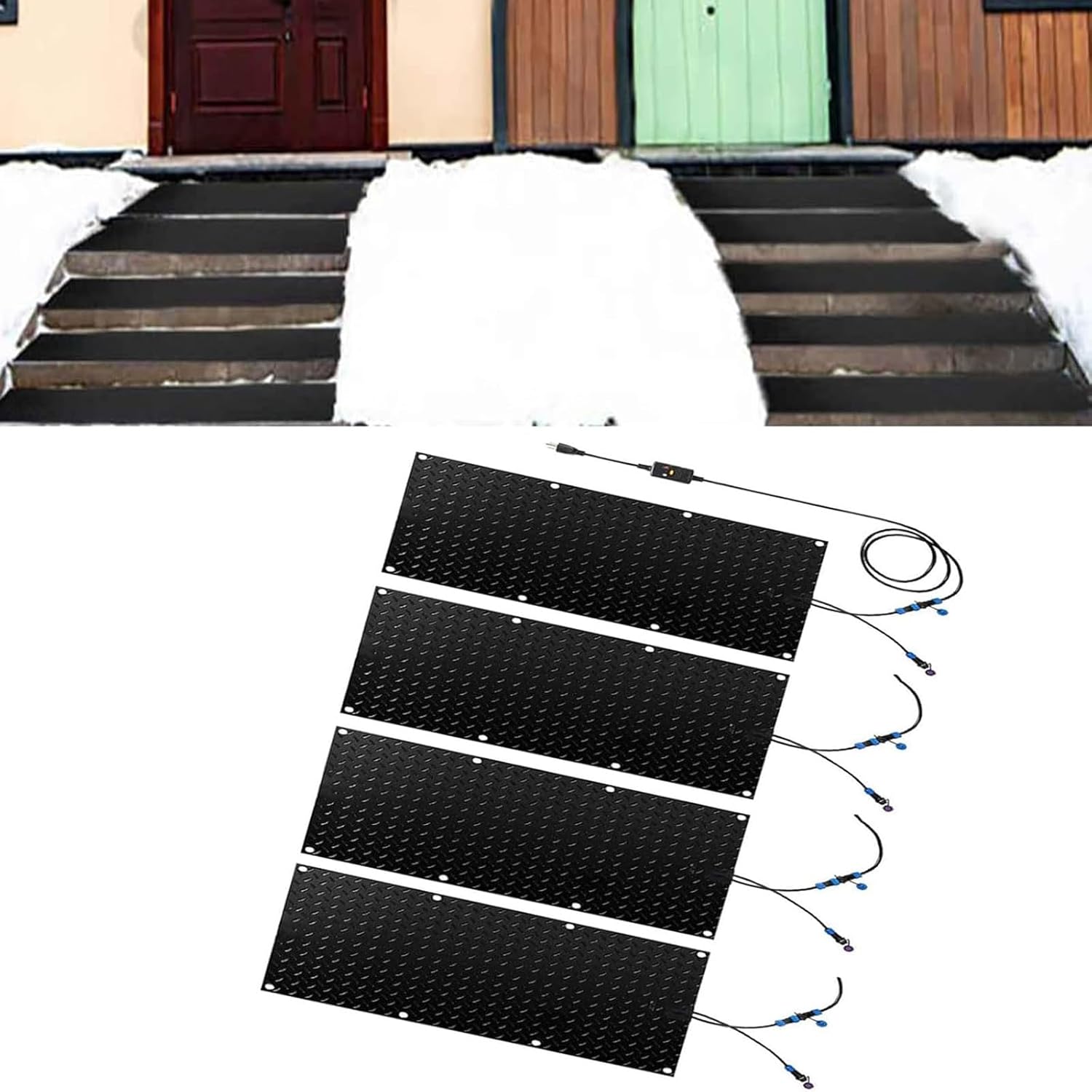 Rubber Snow Melting Mat - Efficient Ice and Snow Melting Pad for Outdoor Stairs, Driveways, and Walkways(40x200cmx4Pcs)