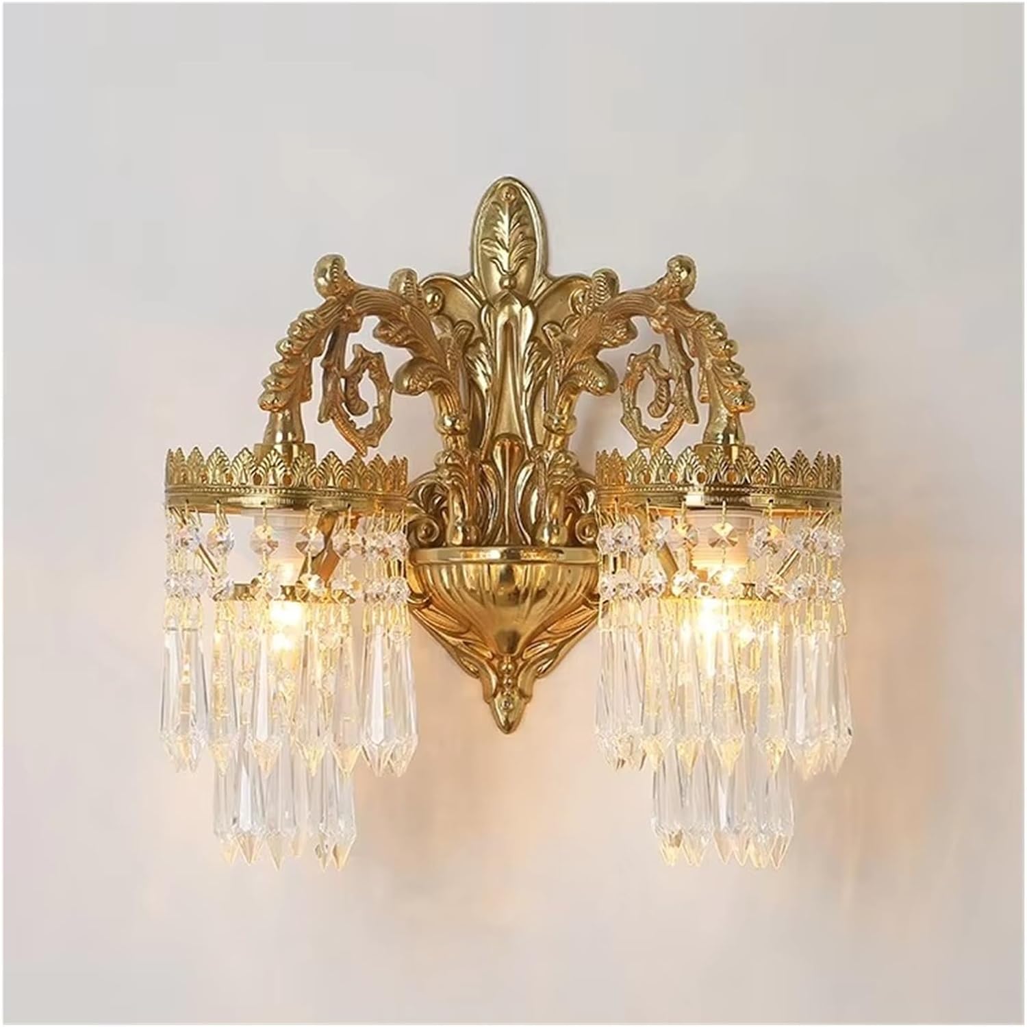 Luxury Copper Crystal Wall Lamp for Living Room Bedroom Loft Indoor Home Double Head Gold Vintage Retro Style Sconce Lights,Household