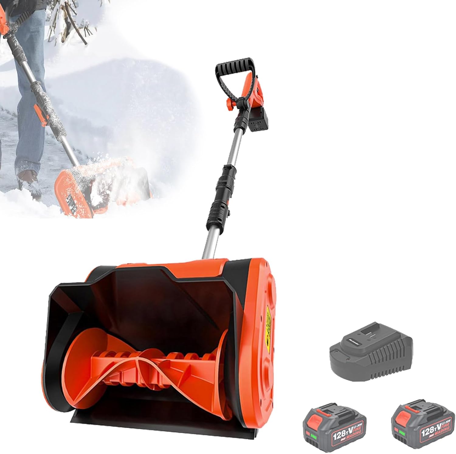 Cordless Snow Shovel, Electric Snow Shovel, Rotatable Handle, 26cm Clearing Width, 16cm Clearing Depth, 8m Throwing Distance, 1200w, 20v, Suitable for Garden, Road Snow Removal