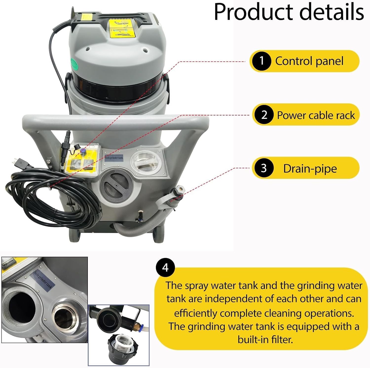 110V Carpet Cleaner machine, 3 in 1 Commercial Carpet Extractor Machine, 1122W Sofa Grinding Machine with 30L Capacity