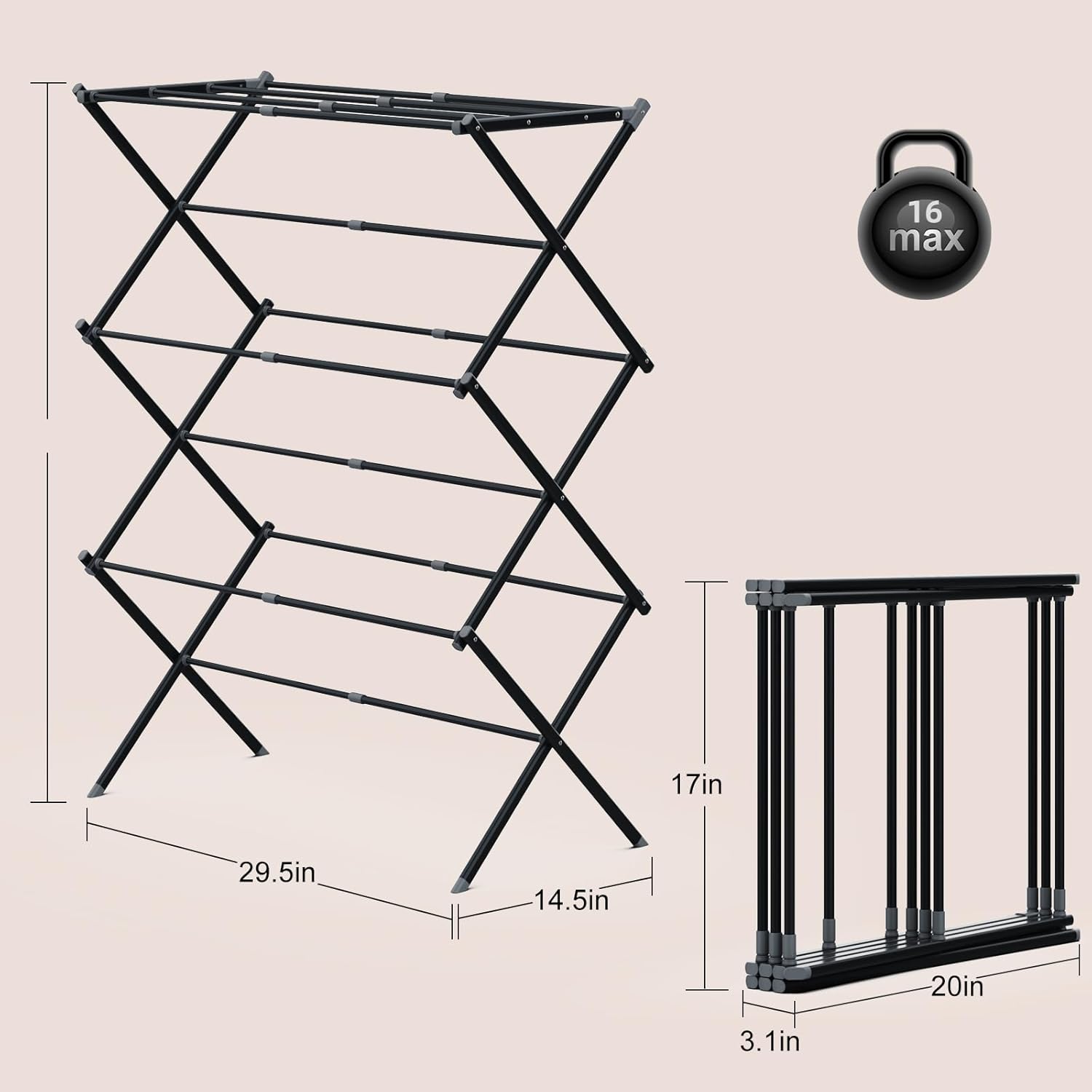 Drying Rack for Laundry, Foldable Clothes Drying Rack, Small Collapsible Dry Rack for Clothes, Use for Indoor & Outdoor Drying Clothes, Black 40