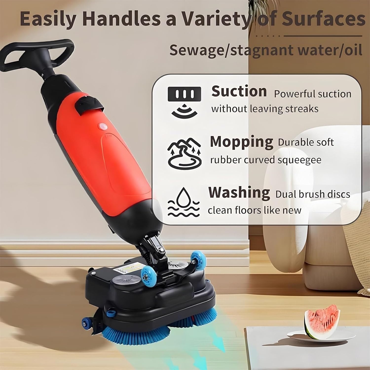 Multi-Functional Floor Buffer Polisher Machine, Commercial Washer, Dual Brush, Cordless Electric Cleaner, Efficient Cleaning For Home And Spaces(White)