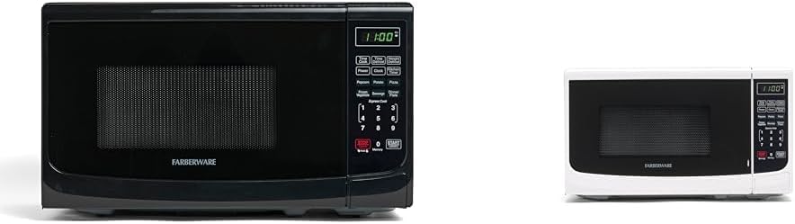 Farberware 0.7 Cu. Ft. 700W Countertop Microwaves Bundle With LED Lighting, Child Lock, Easy Clean Interior, Retro Black and White
