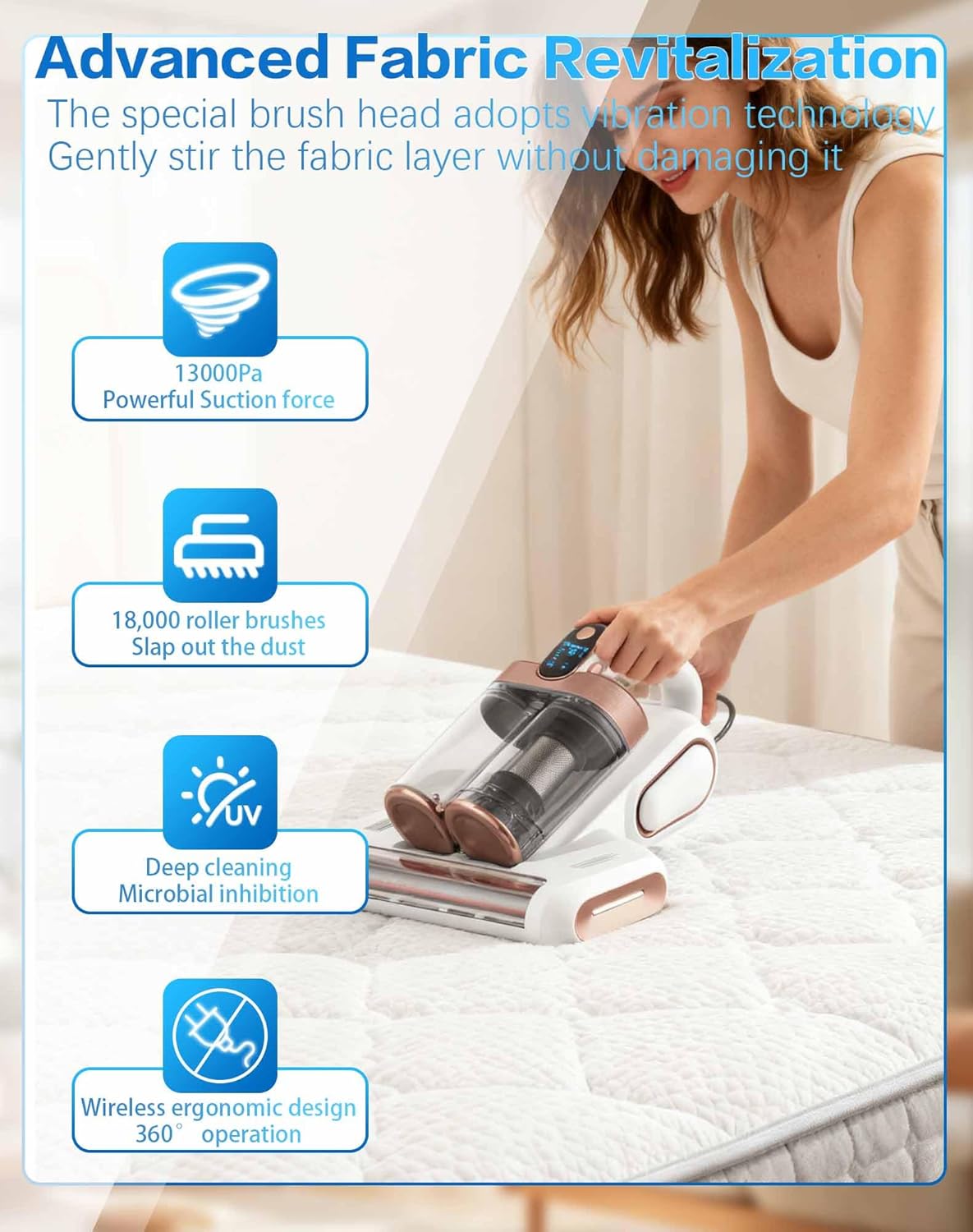 Powerful UV Bed Vacuum Cleaner, Bedroom Guard - Multifunctional Wireless Handheld Mattress Vacuums Cleaners, 13Kpa Heating Cordless Vacuum Cleaner Handheld for Bed, Sofa & Carpet (Purple)