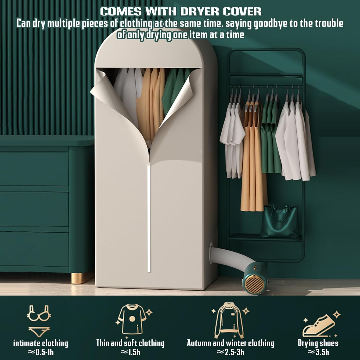 Portable Clothes Dryer, Drying Machine, Compact Dryer Machine, Dryer Low Noise and High Safety, Waterproof Cloth Cover, Drying Rack for Underwear, Baby Clothes Yellow