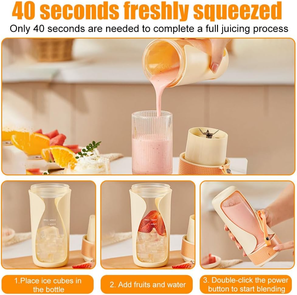 Mini Blender, Portable Fruit Blenders with Straw & Lid, Rechargeable Travel Juice Cup for Smoothies, Shakes, Vegetable