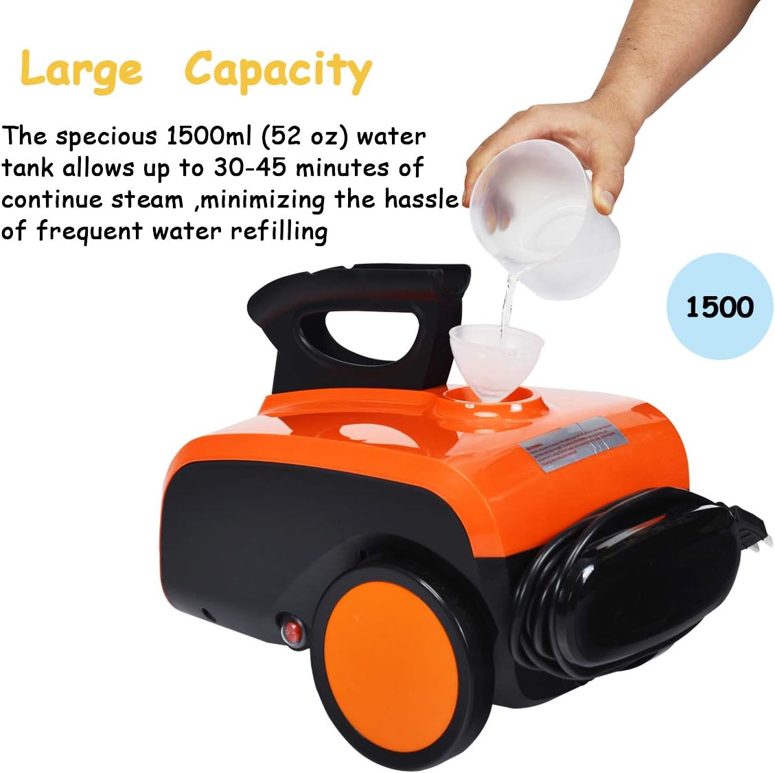 COSTWAY Multipurpose Steam Cleaner, 1500W Household Carpet Steamer with 19 Accessories, 1.5L Dual-Tank, Heavy Duty Steamer for Cleaning Carpet and Upholstery for Home Use, Orange+Black