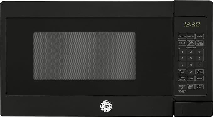 GE Countertop Microwave Oven, Compact 0.7 Cubic Ft., 700-watt Capacity, 6 Auto Cooking Settings, Child-Lock Technology, Kitchen Essentials for the Countertop, Dorm Room or Apartment, Black