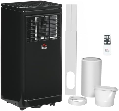 HOMCOM 8000 BTU Portable Air Conditioner, for Rooms Up to 344 Sq. Ft., 3-in-1 Portable AC Unit with Dehumidifier, Cooling Fan, Sleep, 24H Timer On/off, Remote, Window Installation Kits, Deep Black