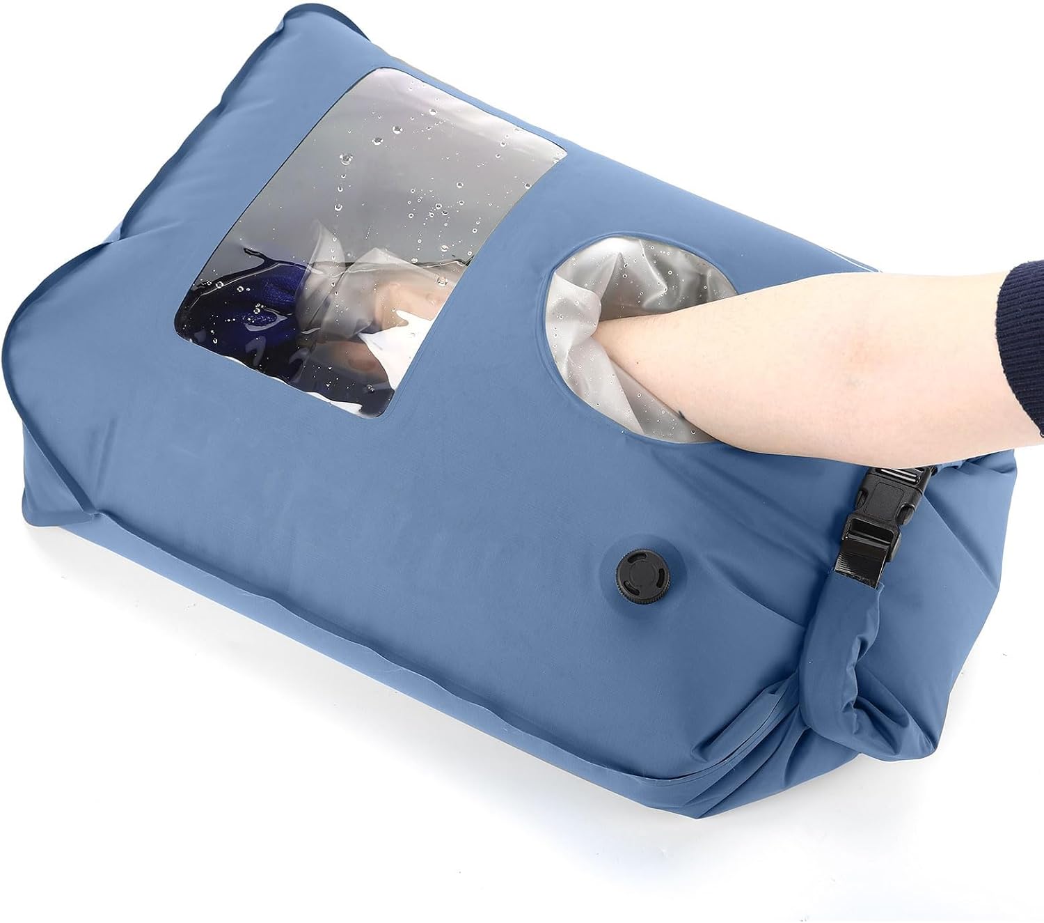 Wash Bag Portable Washing Machine, Lightweight Manual Washing Machine for Travel, Camping, Laundry, Baby Clothes, Non-Electric, With Bottom Water Outlet and Compartment