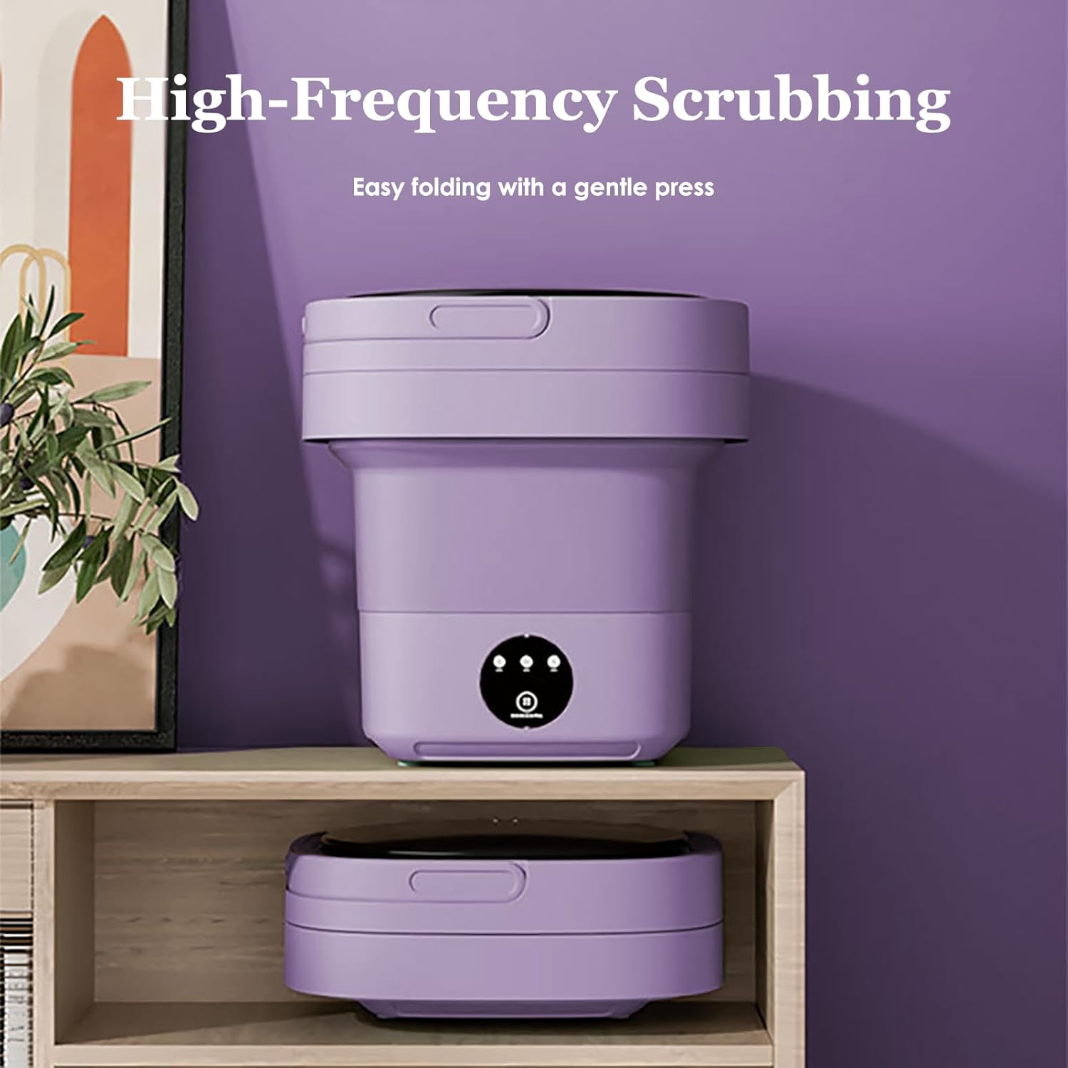 6.5L Portable Washing Machine Foldable Mini Small Portable Washer Washing Machine With Drain Basket for Underwear, Baby Clothes, Small Items, Towels US Plug (Purple)