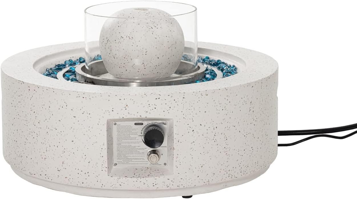 Outdoor Fire Pit Table Propane Water Fire Fountain Terrazzo White Patio Heater