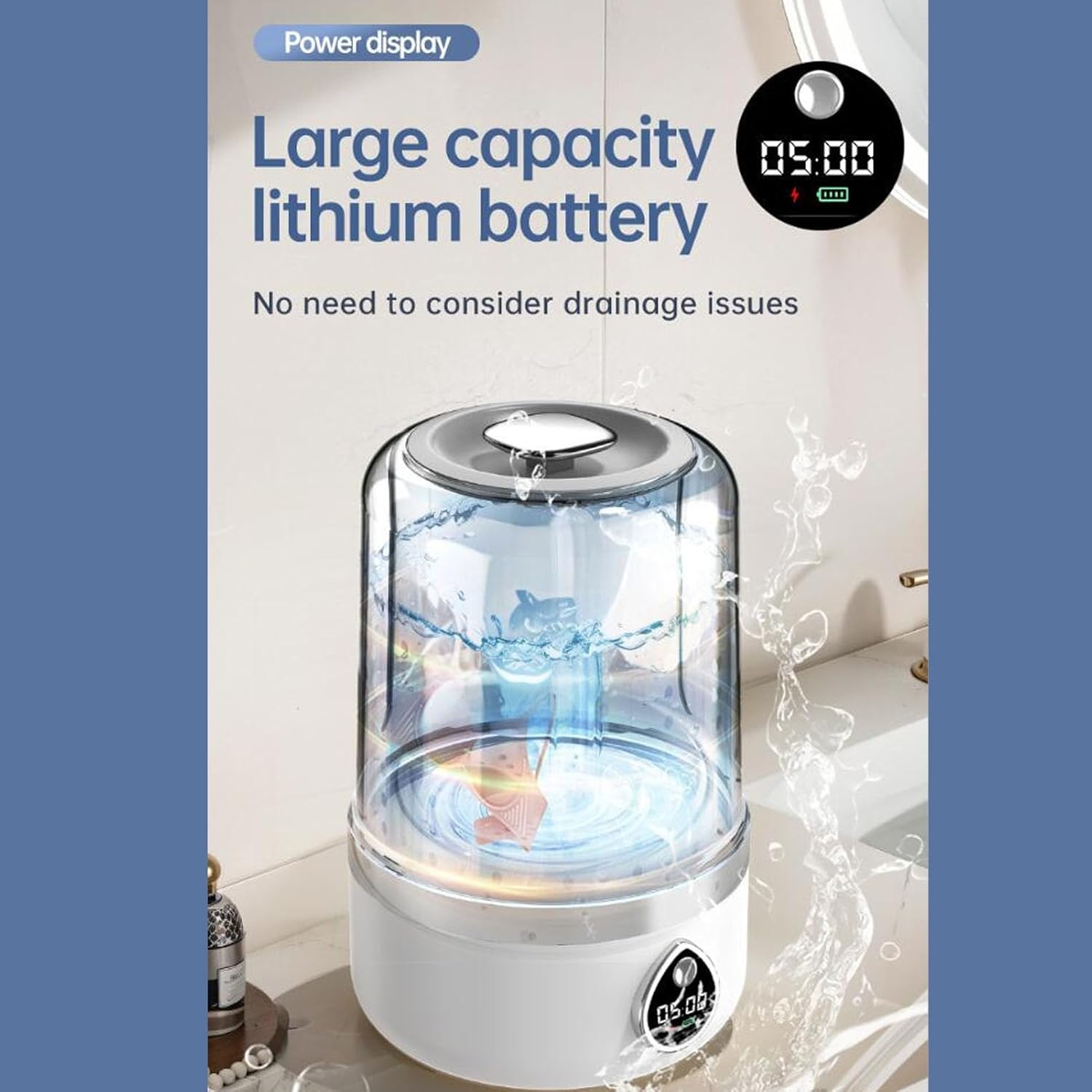 Asixxsix Underwear Washing Machine, 2 Gears Portable Washing Machine with High Speed Turbo Motor, 3600mAh USB Rechargeable Small Clear Laundry Washer for Apartment Dorm Hotel Travel