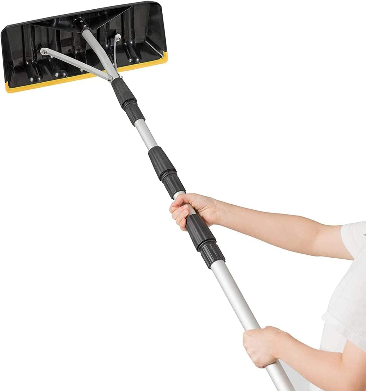 Snow Rake Roof Snow Rake Removal Tool Large 6Ft- 21Ft Extension Light Weight Aluminum Rake Snow Wet Leaves Debris Removal Tool for Roof Vehicle Housetop Lightweight Scratch Free