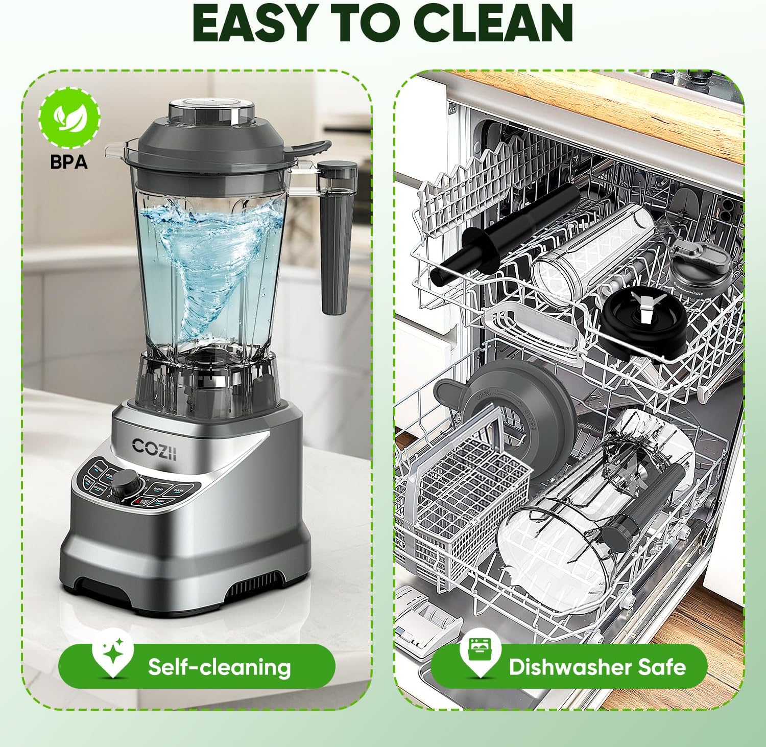 COZII Commercial Blender 2000 Peak Watt, Countertop Blenders for Kitchen,64 Oz Pitcher/21-Oz To-go Cup, 7 Preset Programs for Ice Crush/Frozen Drinks/Nut Butter, High Speed, Dishwasher Safe