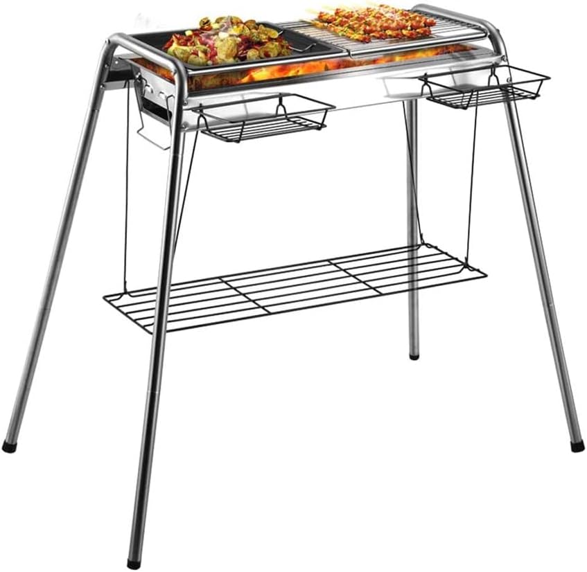 Barbecue Charcoal Grill BBQ Tool with Shelf, Thick Charcoal Grill, for Outdoor Cooking Camping Hiking Picnics Tailgating Backpacking Small Folding Tabletop Grill