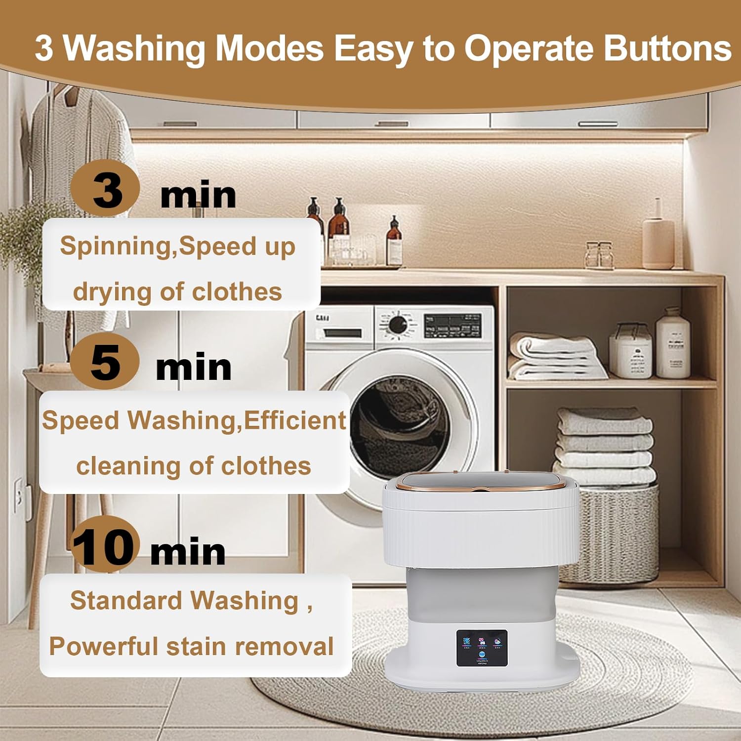 18L Portable Washing Machine, Foldable Mini Washer with 3 Modes, Small Laundry Washer for Clothes, Underwear, Apartments and Travel (Gray)