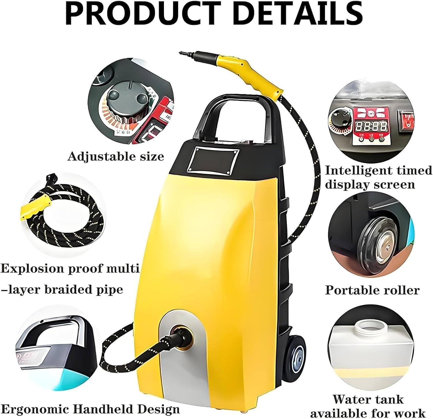 2500w Handheld Steam Cleaner, Steam Cleaner with 6 Accessory, 3.5l Large Capacity Natural Steam for Cleaning, Multipurpose Steamer for Home, Car, Bathroom, Grease Yellow
