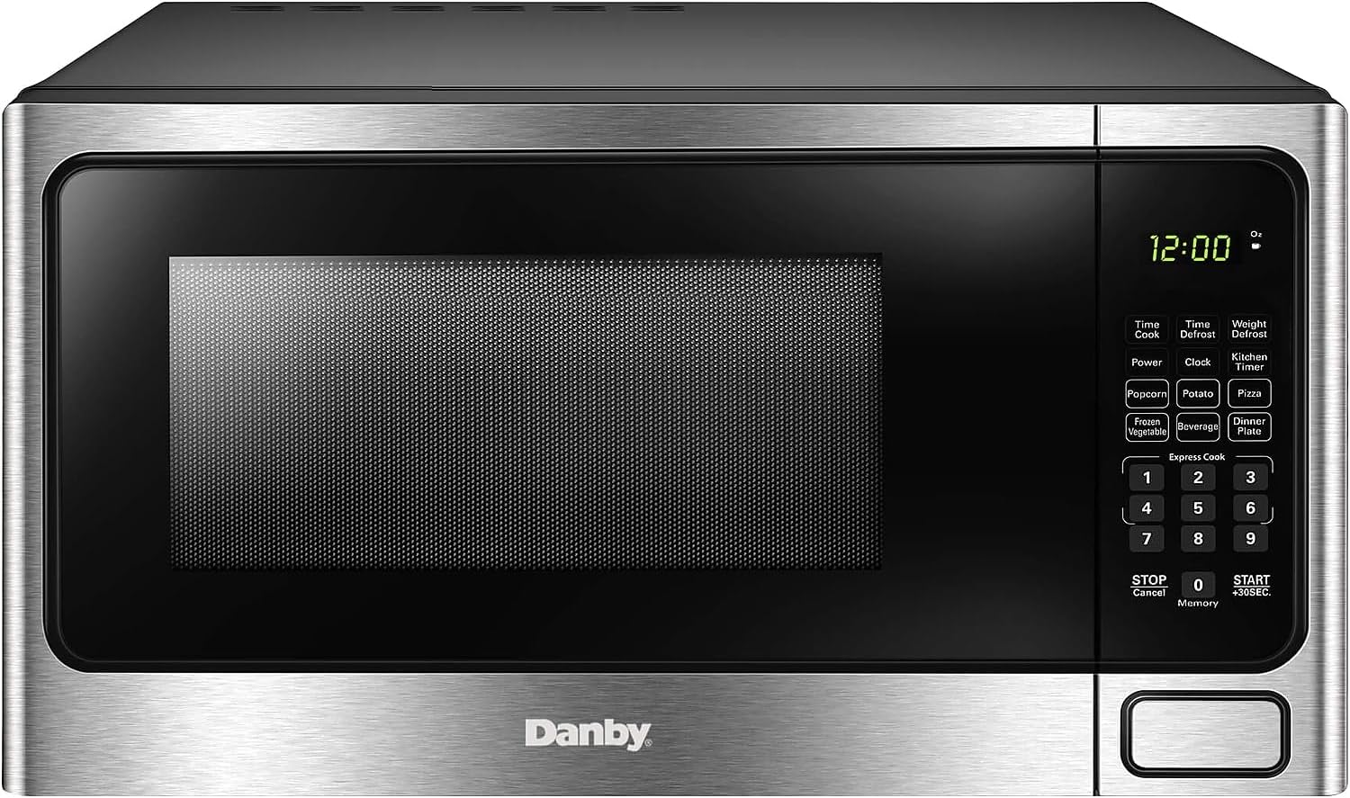 Danby Designer DDMW1125BBS 1.1 cu. ft. Countertop Microwave in Stainless Steel 6 Convenient Auto Cook Options including Popcorn, Potato, Pizza, Frozen Vegetables, Beverage