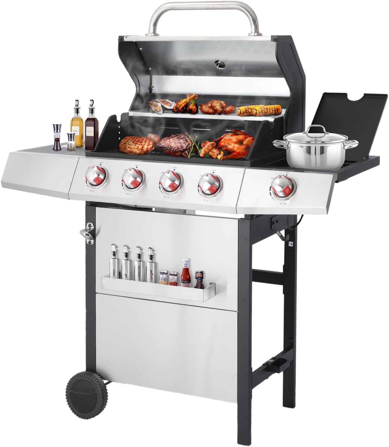 CIG GARDEN 4 Burner Gas Grill Combo with Side Burner, 3 in 1 BBQ Grill with Charcoal Grill and Griddle, 52,000 Outdoor Gas Charcoal Combo Grill for Outdoor Cooking, Balcony, Backyard, Camping