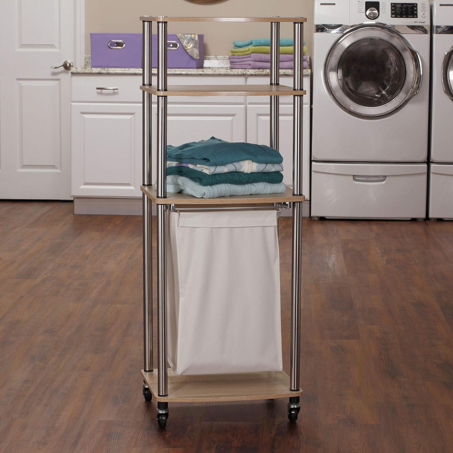 Household Essentials Laundry Hamper Storage Cart, Ashwood