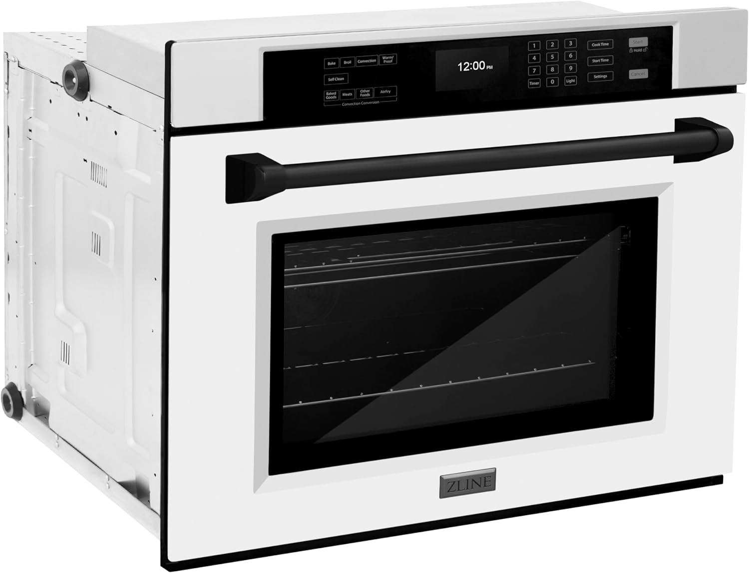 ZLINE 30 in. Autograph Edition Professional True Convection Single Wall Oven with Air Fry and Self Clean in Stainless Steel with White Matte Door and Matte Black Handle (WASZ-WM-30-MB)