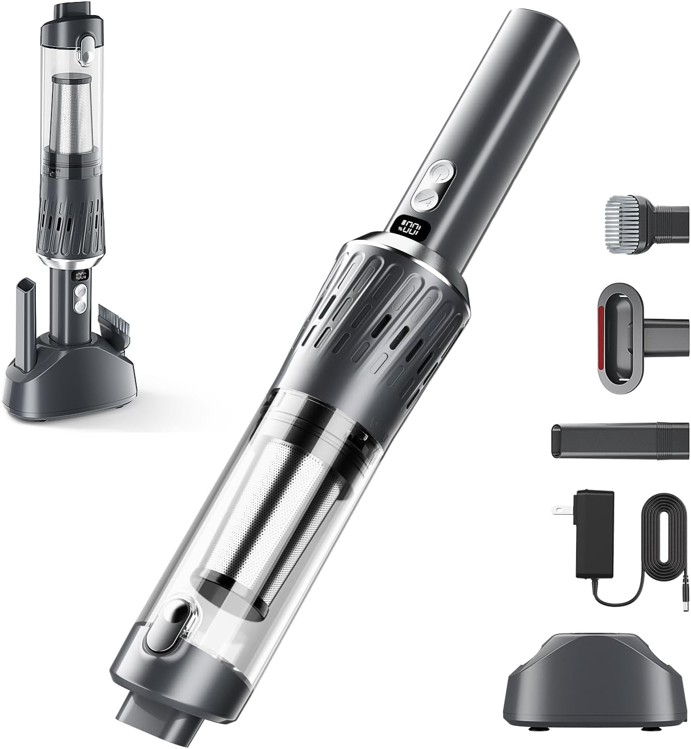 Handheld Vacuum Cordless Car Vacuum 3-in-1 Handheld Vacuum, Includes Smart Display and Charging Base Hand Vac Cordless Rechargeable One-Touch Empty for Home/Pet/Car