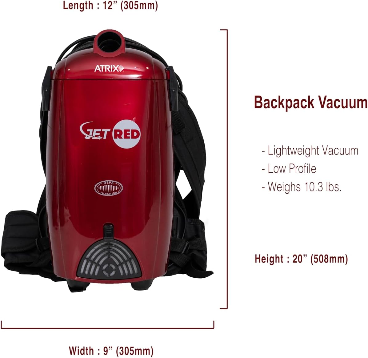 Atrix Jet Red HEPA Backpack Vacuum